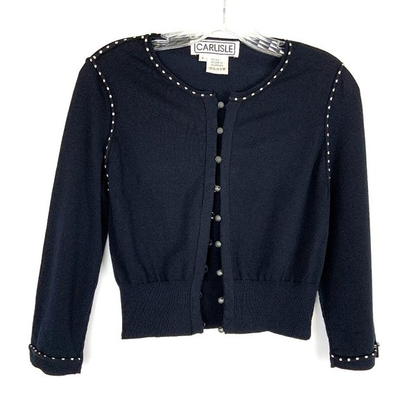 Carlisle Sweaters - Vintage Carlisle Knit Silk Blend Crop Cardigan Polka Dot Trim Sz S